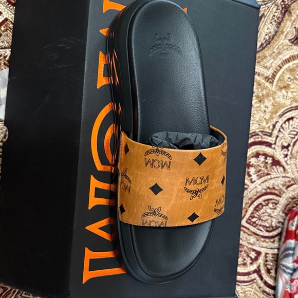MCM Men Tan and Black Logo Slides* US  Size 6.5  * Brand New* main image 5